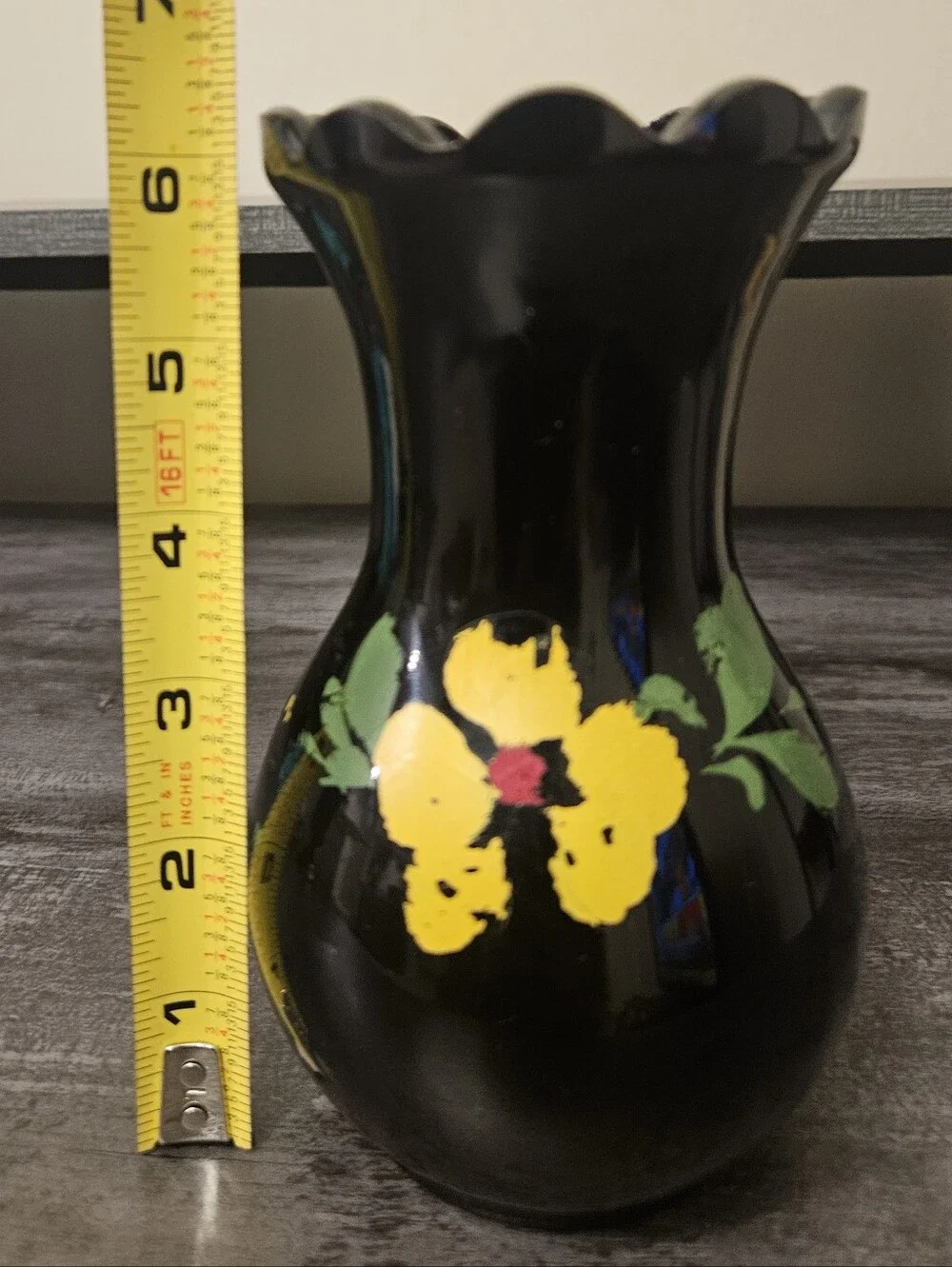 Vintage Black Amethyst Glass Vase Trio